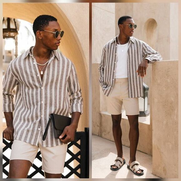 Mauvais Johona 10% Linen Striped Streetwear Button Up / Down Sz 5XL - Picture 2 of 6